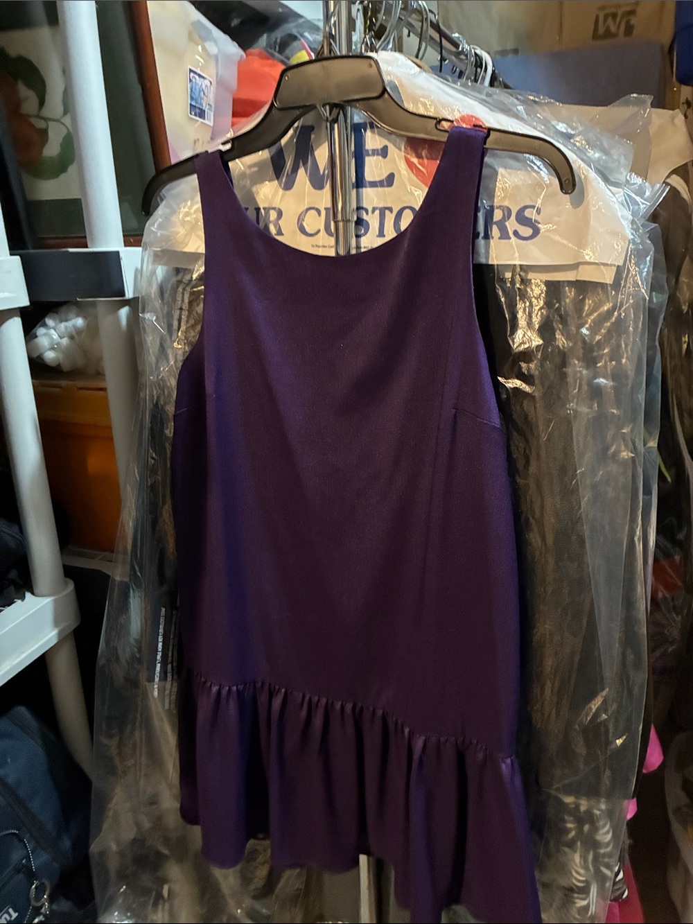BCBG Sleeveless Purple Ruffle-Hem Mini Dress